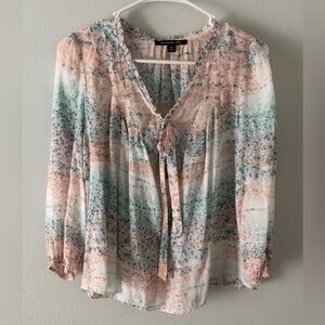 Zac & Rachel Pastel Peach Mint Blue Tie-Neck Blouse